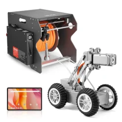VEVOR Sewer Pipe Inspection Robot, 197FT Pipeline Detection Crawling Robot with 2MP Front/Rear Cameras & Touchscreen Tablet, IP68 Plumbing Camera with Lights & Distance Counter for Industrial Pipes