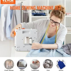 VEVOR Sewing Machine, Portable Sewing Machine for Beginners with 38 Built-in Stitches & Reverse Sewing, Dual Speed Sewing Machine with Extension Table Foot Pedal, Accessory Kit Family Home Travel