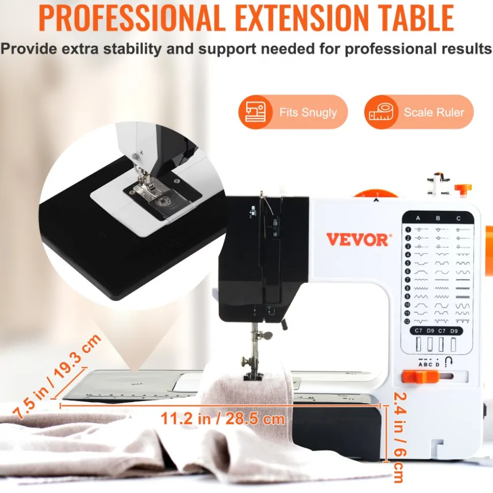 VEVOR Sewing Machine, Portable Sewing Machine for Beginners with 38 Built-in Stitches & Reverse Sewing, Dual Speed Sewing Machine with Extension Table Foot Pedal, Accessory Kit Family Home Travel