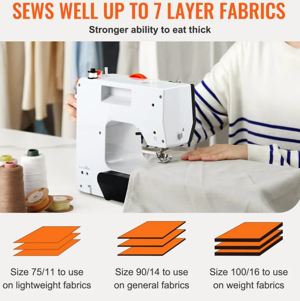 VEVOR Sewing Machine, Portable Sewing Machine for Beginners with 38 Built-in Stitches & Reverse Sewing, Dual Speed Sewing Machine with Extension Table Foot Pedal, Accessory Kit Family Home Travel