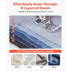 VEVOR Sewing Machine, 18 Stitch Applications, with LED Light and Foot Pedal, Simple Dial Control, Interior Metal Frame, Lightweight and Portable Beginner Sewing Machine for Adults Crafts and Mending