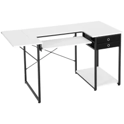 VEVOR Sewing Table, Multipurpose Sewing Machine Table with Drawers, Foldable Side Shelf, Adjustable Shelf, Steel Legs, Computer Desk for Home, Fashion Studio, Art Studio, Educational Institution