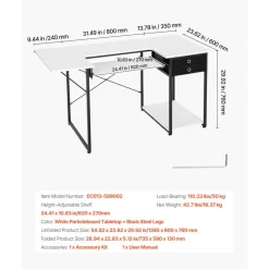 VEVOR Sewing Table, Multipurpose Sewing Machine Table with Drawers, Foldable Side Shelf, Adjustable Shelf, Steel Legs, Computer Desk for Home, Fashion Studio, Art Studio, Educational Institution
