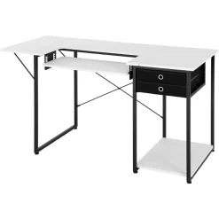 VEVOR Sewing Table, Multipurpose Sewing Machine Table with Drawers, Foldable Side Shelf, Adjustable Shelf, Steel Legs, Computer Desk for Home, Fashion Studio, Art Studio, Educational Institution