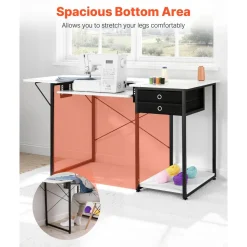 VEVOR Sewing Table, Multipurpose Sewing Machine Table with Drawers, Foldable Side Shelf, Adjustable Shelf, Steel Legs, Computer Desk for Home, Fashion Studio, Art Studio, Educational Institution