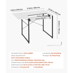 VEVOR Sewing Table, Multipurpose Sewing Machine Table with Foldable Side Shelf, Adjustable Shelf, Steel Legs, Computer Desk for Home, Fashion Studio, Art Studio, Educational Institution, White