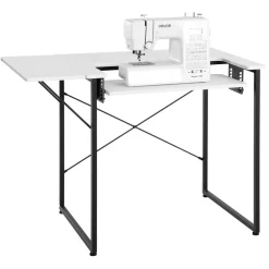 VEVOR Sewing Table, Multipurpose Sewing Machine Table with Foldable Side Shelf, Adjustable Shelf, Steel Legs, Computer Desk for Home, Fashion Studio, Art Studio, Educational Institution, White