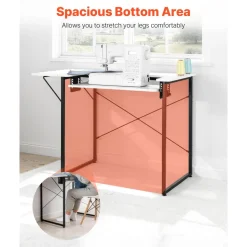 VEVOR Sewing Table, Multipurpose Sewing Machine Table with Foldable Side Shelf, Adjustable Shelf, Steel Legs, Computer Desk for Home, Fashion Studio, Art Studio, Educational Institution, White