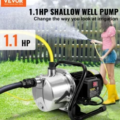 VEVOR Shallow Well Pump, 1.1 HP 115V, 978 GPH 131 ft Height, 40psi Max Pressure, Portable Stainless Steel Sprinkler Booster Jet Pumps for Garden Lawn Irrigation system, Lake Fountain, Water Transfer