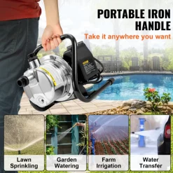 VEVOR Shallow Well Pump, 1.5 HP 115V, 1200 GPH 164 ft Height, 87 psi Max Pressure, Portable Stainless Steel Sprinkler Booster Jet Pumps for Garden Lawn Irrigation system, Lake Fountain, Water Transfer