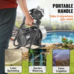 VEVOR Shallow Well Pump, 1HP 115V, 1200 GPH 145 ft Head, Portable Stainless Steel Sprinkler Booster Jet Pumps with Automatic Controller for Garden Lawn Irrigation system, Water Transfer