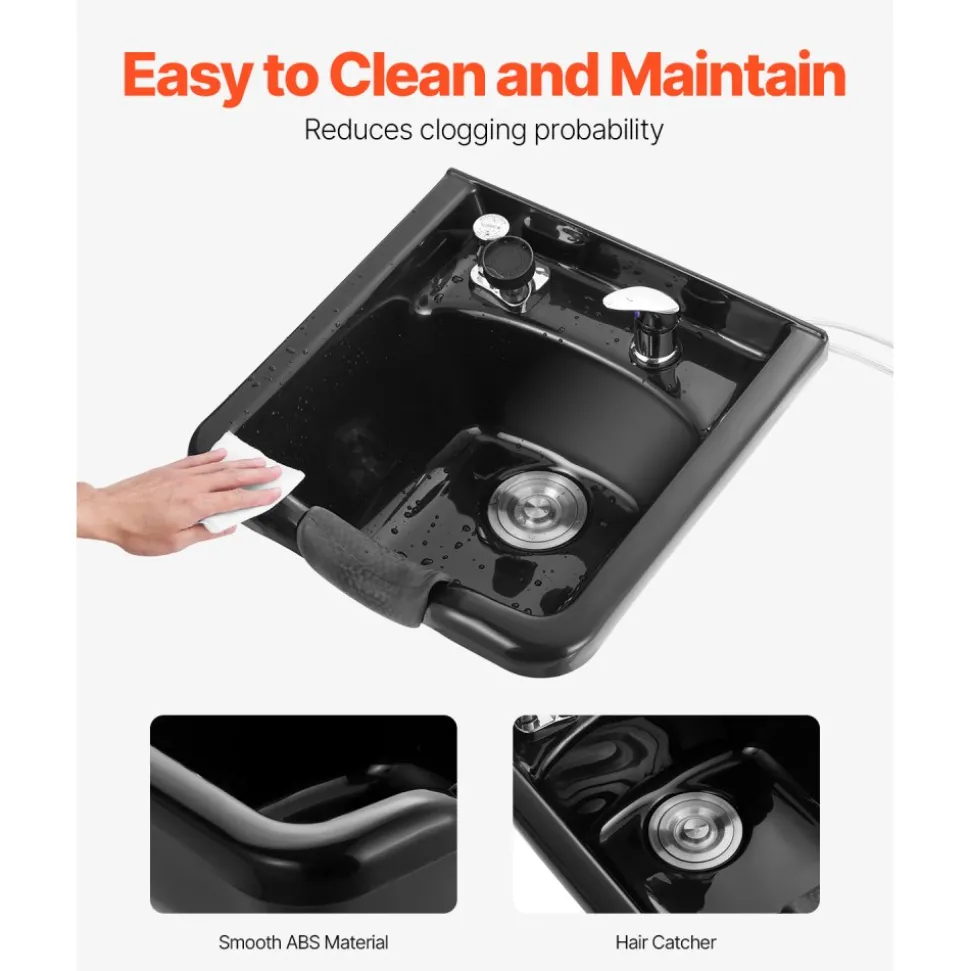VEVOR Shampoo Bowl, ABS Plastic Shampoo Sink for Salons and Home, Easy to Clean and Install Salon Shampoo Bowls for Hair Stylists, Shampoo Sink for Spa Center, Barbershop and Beauty Salon Use, Black
