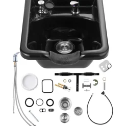 VEVOR Shampoo Bowl, ABS Plastic Shampoo Sink for Salons and Home, Easy to Clean and Install Salon Shampoo Bowls for Hair Stylists, Shampoo Sink for Spa Center, Barbershop and Beauty Salon Use, Black