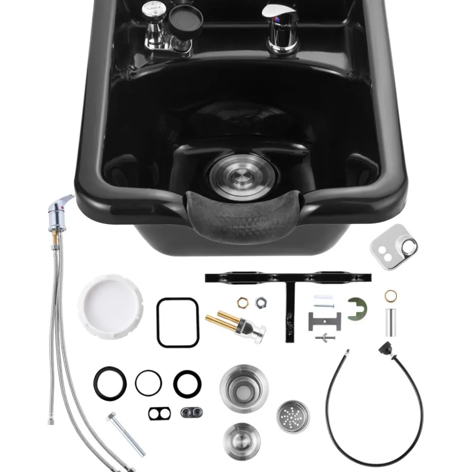 VEVOR Shampoo Bowl, ABS Plastic Shampoo Sink for Salons and Home, Easy to Clean and Install Salon Shampoo Bowls for Hair Stylists, Shampoo Sink for Spa Center, Barbershop and Beauty Salon Use, Black