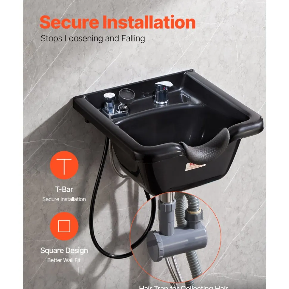 VEVOR Shampoo Bowl, ABS Plastic Shampoo Sink for Salons and Home, Easy to Clean and Install Salon Shampoo Bowls for Hair Stylists, Shampoo Sink for Spa Center, Barbershop and Beauty Salon Use, Black