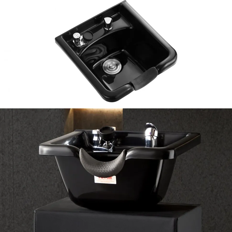 VEVOR Shampoo Bowl, ABS Plastic Shampoo Sink for Salons and Home, Easy to Clean and Install Salon Shampoo Bowls for Hair Stylists, Shampoo Sink for Spa Center, Barbershop and Beauty Salon Use, Black