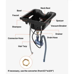 VEVOR Shampoo Bowl, ABS Plastic Shampoo Sink for Salons and Home, Easy to Clean and Install Salon Shampoo Bowls for Hair Stylists, Shampoo Sink for Spa Center, Barbershop and Beauty Salon Use, Black