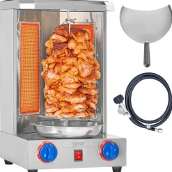 VEVOR Shawarma Grill Machine, 13 lbs Capacity, Chicken Shawarma Cooker Machine with 2 Burners, Gas Vertical Broiler Gyro Rotisserie Oven Doner Kebab Machine, for Home Restaurant Kitchen Parties