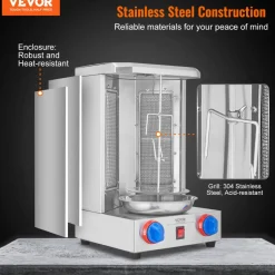 VEVOR Shawarma Grill Machine, 13 lbs Capacity, Chicken Shawarma Cooker Machine with 2 Burners, Gas Vertical Broiler Gyro Rotisserie Oven Doner Kebab Machine, for Home Restaurant Kitchen Parties