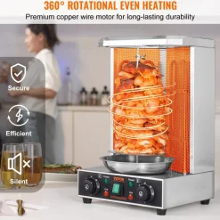 VEVOR Shawarma Grill Machine, 13lbs Capacity, Chicken Shawarma Cooker Machine with 2 Burners, 122℉-572℉ Electric Vertical Broiler Gyro Rotisserie Oven Doner Kebab Machine for Home/Commercial Use