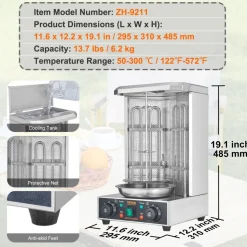 VEVOR Shawarma Grill Machine, 13lbs Capacity, Chicken Shawarma Cooker Machine with 2 Burners, 122℉-572℉ Electric Vertical Broiler Gyro Rotisserie Oven Doner Kebab Machine for Home/Commercial Use