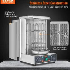 VEVOR Shawarma Grill Machine, 13lbs Capacity, Chicken Shawarma Cooker Machine with 2 Burners, 122℉-572℉ Electric Vertical Broiler Gyro Rotisserie Oven Doner Kebab Machine for Home/Commercial Use