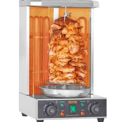 VEVOR Shawarma Grill Machine, 13lbs Capacity, Chicken Shawarma Cooker Machine with 2 Burners, 122℉-572℉ Electric Vertical Broiler Gyro Rotisserie Oven Doner Kebab Machine for Home/Commercial Use