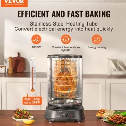 VEVOR Shawarma Grill Machine, Vertical Chicken Shawarma Cooker Machine Countertop, Electric Stainless Steel Broiler Gyro Rotisserie Oven Doner Kebab Machine, for Home Restaurant Kitchen Parties