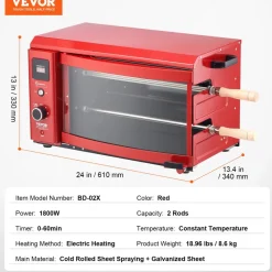 VEVOR Shawarma Grill Machine, 2 Strings of Barbecue Capacity, Chicken Shawarma Cooker Machine, Electric Broiler Gyro Rotisserie Oven Doner Kebab Machine, for Home Restaurant Kitchen Parties