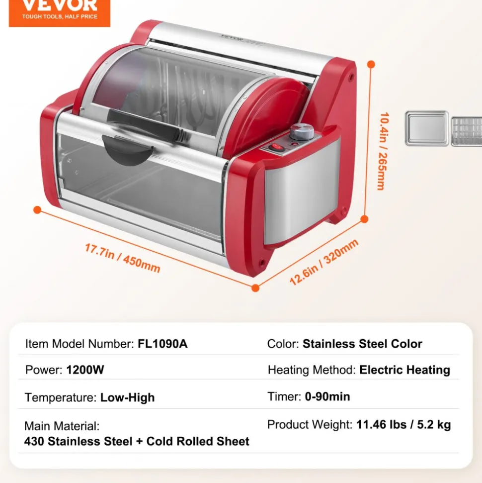 VEVOR Shawarma Grill Machine, Chicken Shawarma Cooker Machine Countertop, Electric Stainless Steel Broiler Gyro Rotisserie Oven Doner Kebab Machine, for Home Restaurant Kitchen Parties