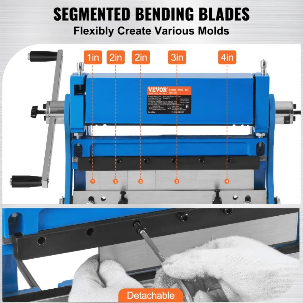 VEVOR Sheet Metal Brake, 12-inch, 3-In-1 Combination Shear Brake Roll Machine, 20-Gauge Capacity Shear Press Brake with 90° Max Bending Angle, Shears and Slip Roll Machine for Shear Bending Rolling