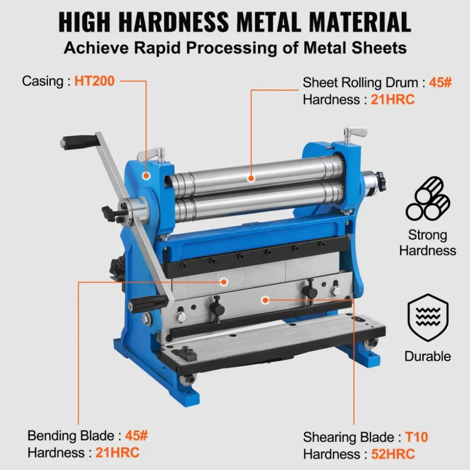 VEVOR Sheet Metal Brake, 12-inch, 3-In-1 Combination Shear Brake Roll Machine, 20-Gauge Capacity Shear Press Brake with 90° Max Bending Angle, Shears and Slip Roll Machine for Shear Bending Rolling