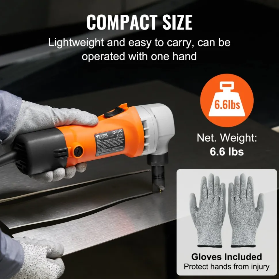 VEVOR Sheet Metal Nibbler, 550W Powerful 2200 RPM High Speed, 360 Degree Rotation Electric Nibbler Metal Cutter, Straight Curve and Circle Cutting for Stainless Steel, Aluminum, Plastic, Wood Board