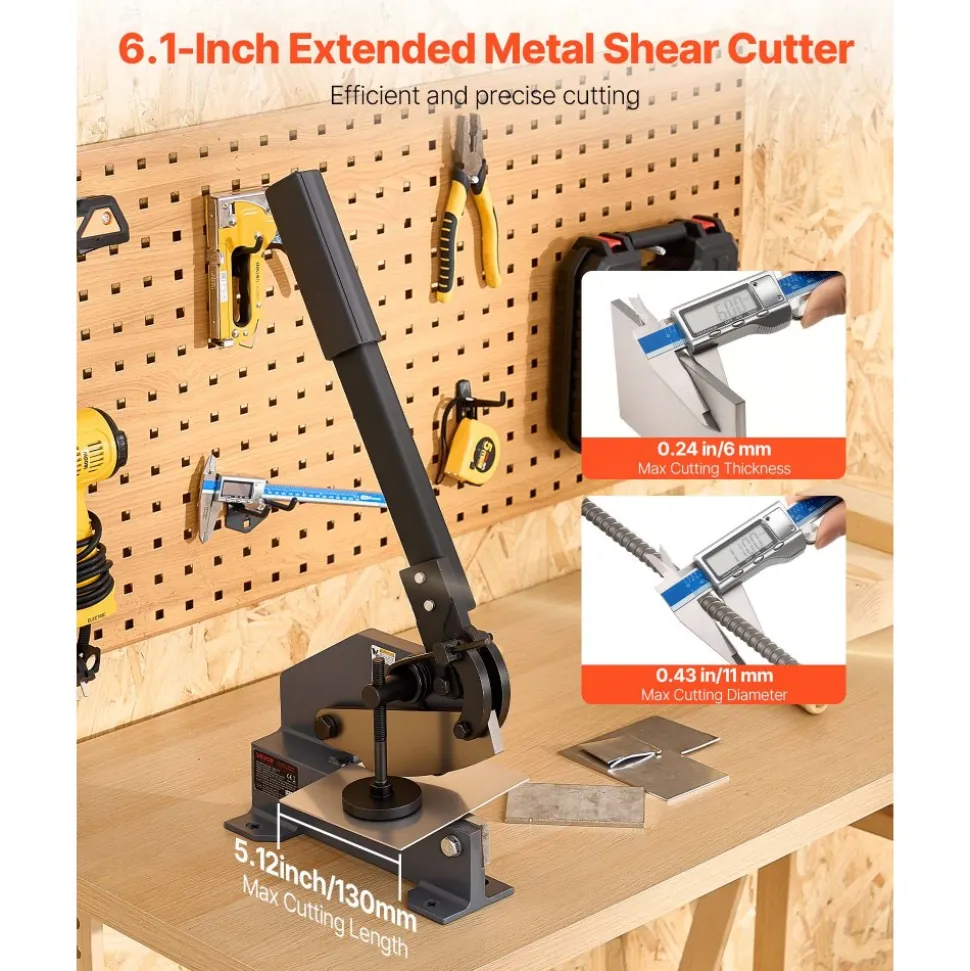 VEVOR Sheet Metal Shear, 6 in Manual Hand Plate Shear, Heavy Duty Mounting Type Sheet Cutter with Solid Steel Frame, High Precision, Extended Handle for Cutting Steel, Copper, Rebar, and Aluminum