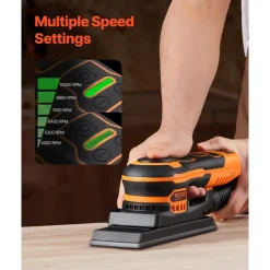 VEVOR Sheet Sander, 3/8 Sheet 3A EC Brushless Sander, Max. 10000RPM Variable Speed Sheet Finishing Sander with 10PCS Sandpapers and Vacuum Cleaner Adapter for Woodworking