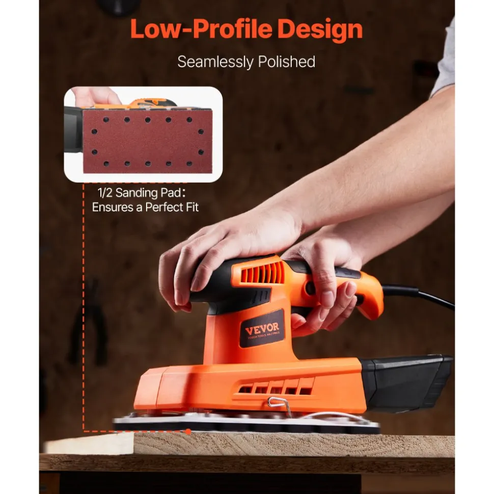 VEVOR Sheet Sander, 1/2 Sheet 2.5A Electric Sander for Woodworking, Max. 12000RPM Variable Speed Sheet Finishing Sander with Sandpaper and Dust Box for Wood Polishing Sanding