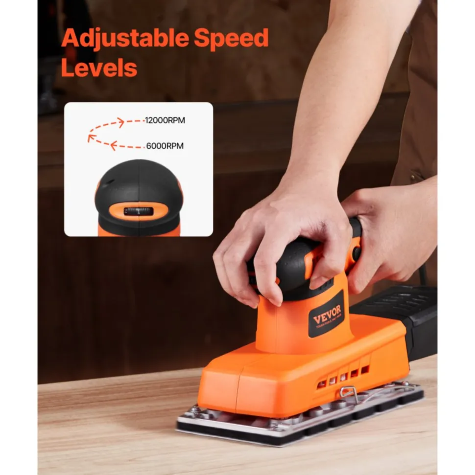 VEVOR Sheet Sander, 1/2 Sheet 2.5A Electric Sander for Woodworking, Max. 12000RPM Variable Speed Sheet Finishing Sander with Sandpaper and Dust Box for Wood Polishing Sanding