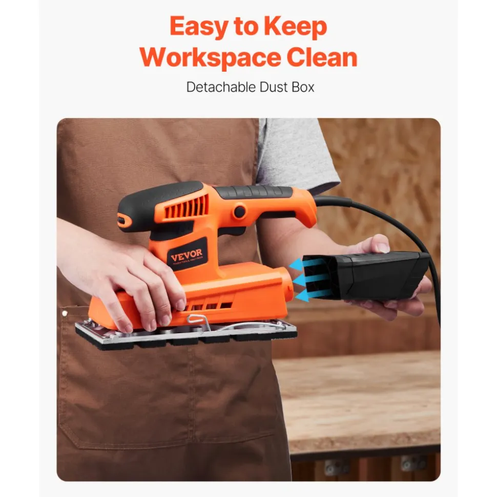 VEVOR Sheet Sander, 1/2 Sheet 2.5A Electric Sander for Woodworking, Max. 12000RPM Variable Speed Sheet Finishing Sander with Sandpaper and Dust Box for Wood Polishing Sanding