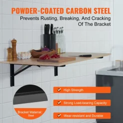 VEVOR Shelf Bracket Foldable, 24” L 2 Pcs , Heavy Duty Floating Shelf Brackets, Brackets for Shelves, 5mm Thick Matte Black L Shelf Bracket,Steel Shelving Brackets with 300 lbs Load Capacity