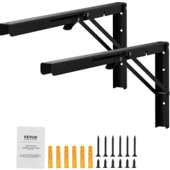 VEVOR Shelf Bracket Foldable, 24” L 2 Pcs , Heavy Duty Floating Shelf Brackets, Brackets for Shelves, 5mm Thick Matte Black L Shelf Bracket,Steel Shelving Brackets with 300 lbs Load Capacity