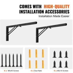 VEVOR Shelf Bracket Foldable, 24” L 2 Pcs , Heavy Duty Floating Shelf Brackets, Brackets for Shelves, 5mm Thick Matte Black L Shelf Bracket,Steel Shelving Brackets with 300 lbs Load Capacity