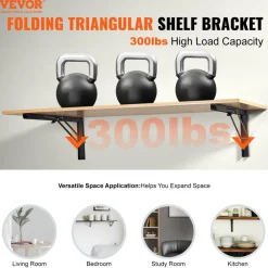 VEVOR Shelf Bracket Foldable, 24” L 2 Pcs , Heavy Duty Floating Shelf Brackets, Brackets for Shelves, 5mm Thick Matte Black L Shelf Bracket,Steel Shelving Brackets with 300 lbs Load Capacity