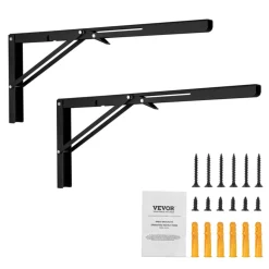 VEVOR Shelf Bracket Foldable, 24” L 2 Pcs , Heavy Duty Floating Shelf Brackets, Brackets for Shelves, 5mm Thick Matte Black L Shelf Bracket,Steel Shelving Brackets with 300 lbs Load Capacity