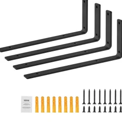VEVOR Shelf Bracket, Heavy Duty Floating Shelf Brackets 10 x 6 in, 4 Pcs Brackets for Shelves, 5mm Thick Matte Black L Shelf Bracket,Steel Shelving Brackets with 160 lbs Load Capacity