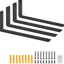 VEVOR Shelf Bracket, Heavy Duty Floating Shelf Brackets 10 x 6 in, 4 Pcs Brackets for Shelves, 5mm Thick Matte Black L Shelf Bracket,Steel Shelving Brackets with 160 lbs Load Capacity