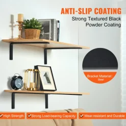 VEVOR Shelf Bracket, Heavy Duty Floating Shelf Brackets 10 x 6 in, 4 Pcs Brackets for Shelves, 5mm Thick Matte Black L Shelf Bracket,Steel Shelving Brackets with 160 lbs Load Capacity