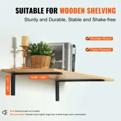 VEVOR Shelf Bracket, Heavy Duty Floating Shelf Brackets 10 x 6 in, 4 Pcs Brackets for Shelves, 5mm Thick Matte Black L Shelf Bracket,Steel Shelving Brackets with 160 lbs Load Capacity
