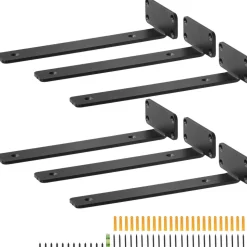 VEVOR Shelf Bracket, 12”L x 4”W x 1.6”H 6 Pcs, Heavy Duty Floating Shelf Brackets, Brackets for Shelves, 5mm Thick Matte Black L Shelf Bracket,Steel Shelving Brackets with 160 lbs Load Capacity