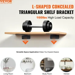 VEVOR Shelf Bracket, 10”L x 4”W x 1.6”H, 6 Pcs Heavy Duty Floating Shelf Brackets, Brackets for Shelves, 5mm Thick Matte Black L Shelf Bracket,Steel Shelving Brackets with 160 lbs Load Capacity