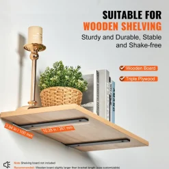 VEVOR Shelf Bracket, 10”L x 4”W x 1.6”H, 6 Pcs Heavy Duty Floating Shelf Brackets, Brackets for Shelves, 5mm Thick Matte Black L Shelf Bracket,Steel Shelving Brackets with 160 lbs Load Capacity